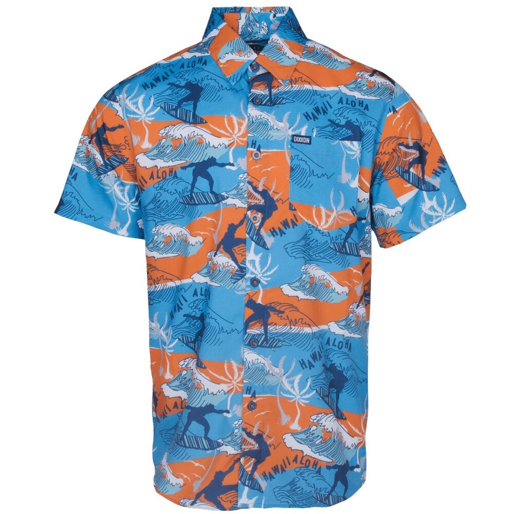 NWT Dixxon Flannel Alotta Aloha Blue Orange Hawaiian Surfing Shirt